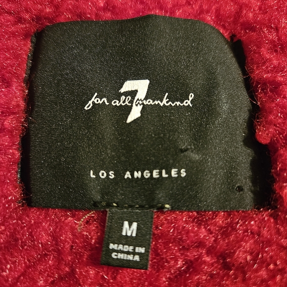 7 For All Mankind Black Faux Leather Jacket with Red Sherpa Trim - Picture 2 of 5